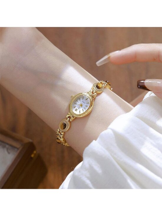 Vintage Dainty Oval Dial Gold Bracelet Watch - Luxury Waterproof Casual